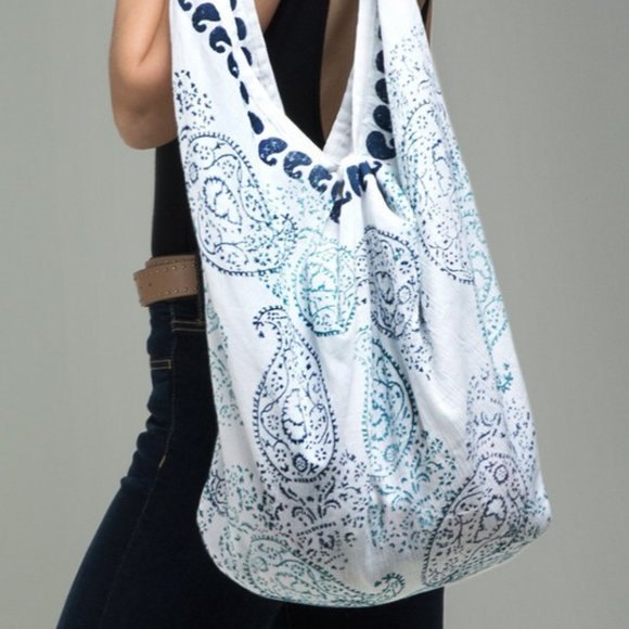 COPY - Boho Tote bag shoulder handbag sling print bag blue, white summer - Picture 1 of 6